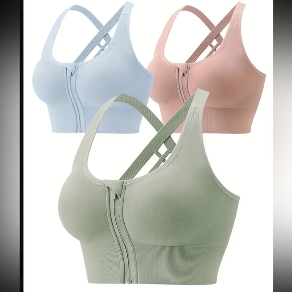 3 PC SET - High-Impact Sports Bras –Breathable Zip-Front Crisscross Back - Picture 14 of 14